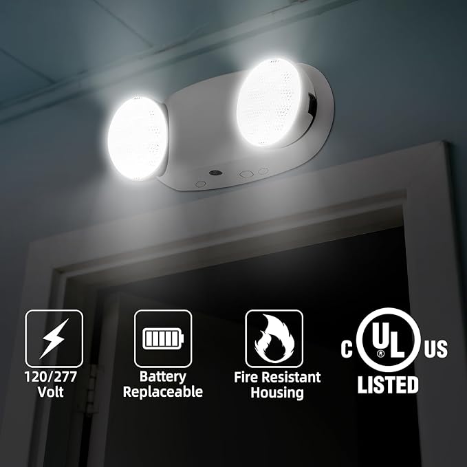 Emergency Light, Emergency Lighting with Battery Backup,Commercial Emergency Lights Combo for Business, Two Adjustable Heads,UL Listed,120V/277V AC, 6 Pack