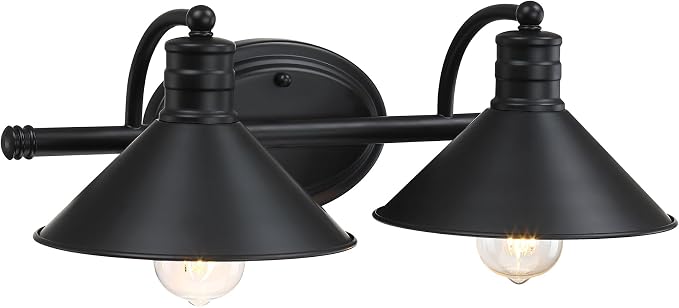 2 Light Bathroom Vanity Light Over Mirror - Black and Gold Farmhouse Wall Light for Bathroom Vanity Powder Room, Rustic Gooseneck Barn Style 2 Bulb Wall Sconce Over Kitchen Sink