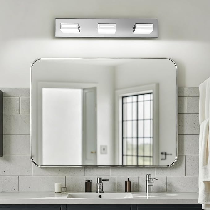 LED Modern Bathroom Light Fixtures, 3-Light 24-Inch Dimmable 5CCT Adjustable Chrome Vanity Lights for Bathroom Lighting Fixtures Over Mirror, 350° Rotatable Wall Lamp