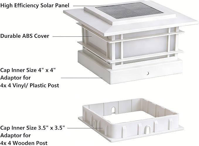 Dynaming 4x4 Solar Post Cap Lights Outdoor with 2 Color Modes, 12 Pack Fence Post Solar Lights White Shell Fit for Vinyl/Wooden Posts, High Brightness SMD LED Lighting Decor for Garden Deck Patio