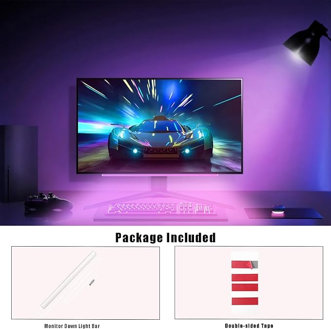 Under Monitor RGB Light Bar, 12 Inch USB Powered RGB Gaming Light Bar with APP Control, Music Sync LED Monitor Backlight, 5V 2A Ambient Desk Light for PC, Gaming Setup, TV, Desktop