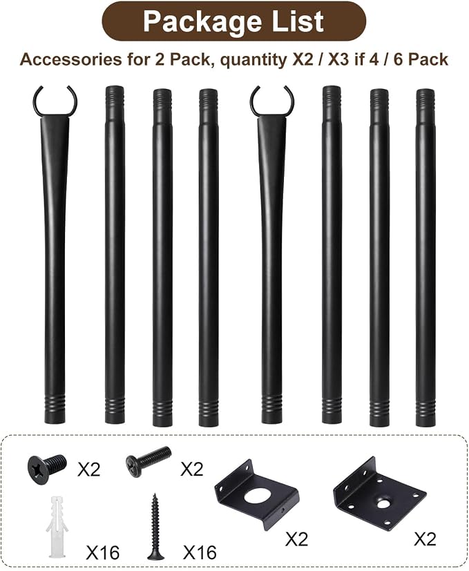 2 Pack String Light Poles for Deck, 5Ft Heavy-Duty Metal Deck Light Poles for Outside with Fixing Clips, Lighting Hanging Post Accessories for Patio Decor Garden Backyard Yard Fence Porch Decorations