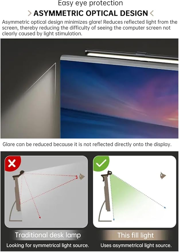 Computer Monitor Light Bar, Desk Lamp with No Glare & Even-Desk LED, 20°-50° Tilt, 4 Color Temperatures for Laptop, Computer Monitor, Task, Outdoor