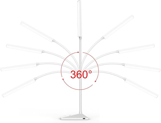 LED Desk Lamp, 12W Dimmable Table Lamp Eye-Caring Reading Light with USB Charging Port Touch Control 5 Color Modes 7-Level Brightness Adjustable for Office Home Bedroom (White)