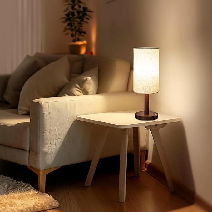 Cordless Table Lamp, 3 Color Dimming Portable Battery Lamp, Touch Control Wood Base Small Bedside Lamps for Night Stands, Living Room, Office(LED Bulb Included) (Cordless Wood Base)