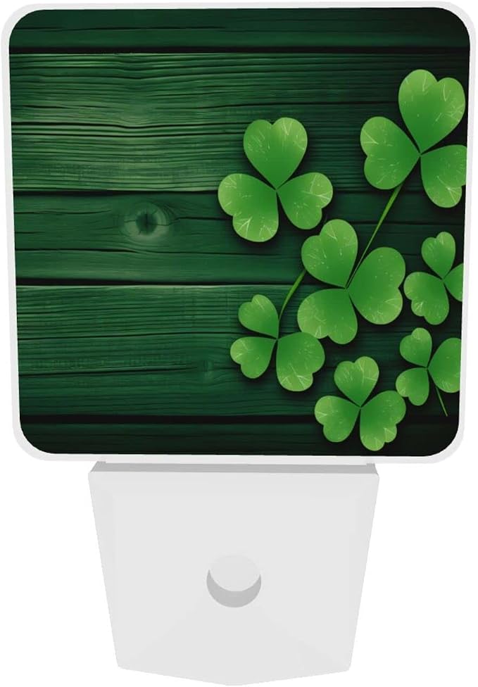 Clovers LED Plug-in Night Lamp 2 Piece Set, Auto Sensor St Patrick's Day Nightlights Set of 2 for Bedroom Bathroom Hallway