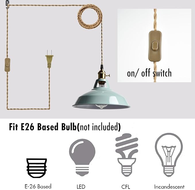 YUBOLE Modern Macaron Plug-in Plendant Light,10.6-Inch Metal Barn Shade | Swag Hanging Light Fixtures with Adjustable 17.06 Feet Plug Cord Pendant for Kitchen Bar Dining Bedroom,Sea Blue
