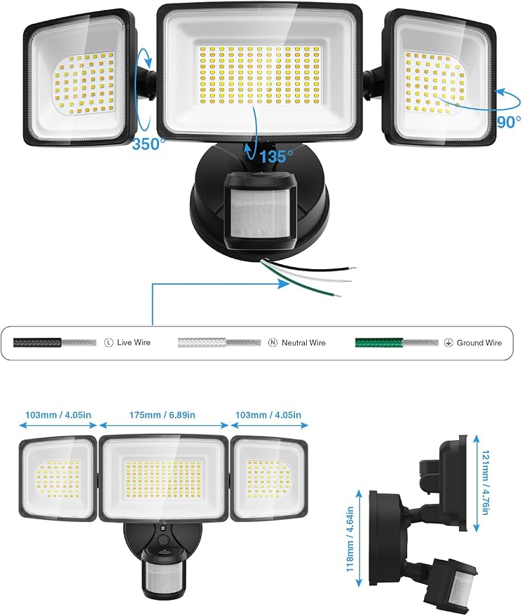 Onforu 100W Smart Outdoor Security Lights with Motion Sensor, WiFi APP Control, Compatible with Alexa & Google Assistant, 9000LM Dimmable LED Flood Light, 2700K-6500K, 3 Adjustable Heads, Black