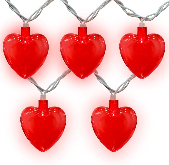 8.5Ft Heart String Lights, Valentines Day Decorations Lights with 10 Red Heart Lights, Plug in Fairy Heart Shape String Lights for Window Wedding Anniversary Bedroom Party Valentine's Day Decorations