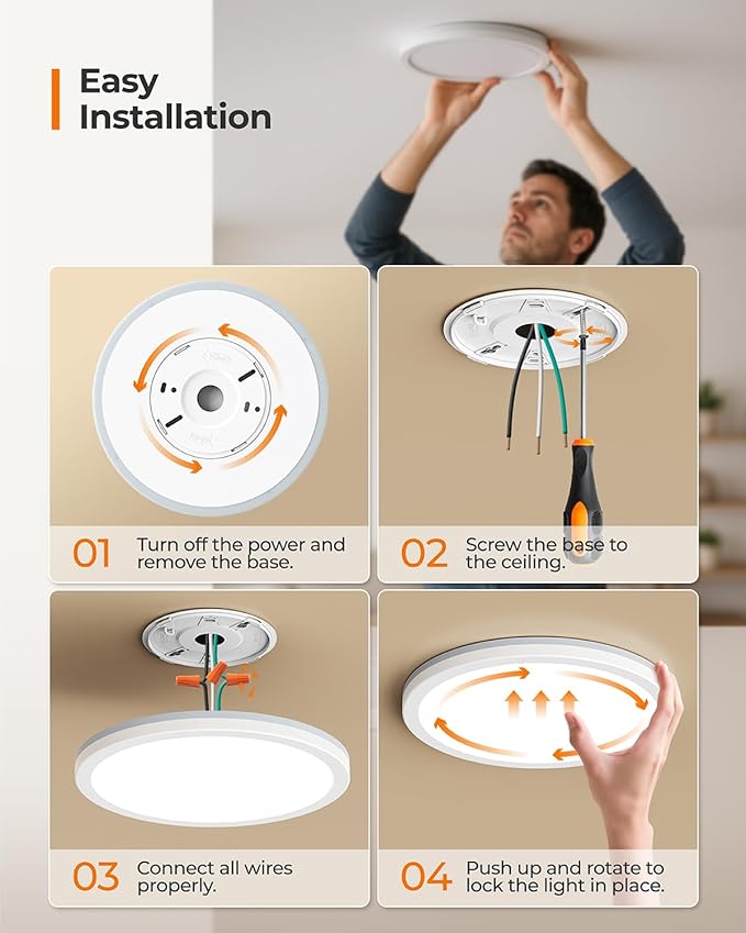 Matane 2Pack Dimmable Flush Mount Ceiling Light Fixture with Night Light, 18W 3000K/4000K/5000K Selectable, LED Low Profile Ceiling Lights for Kitchen Bedroom Hallway, 8.7inch White Round