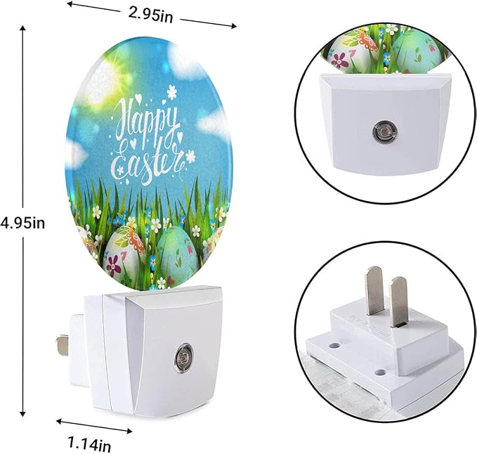 EKOBLA Easter Night Light, Colorful Egg on Green Grass Night Lights Plug Into Wall with Auto Sensor for All Ages