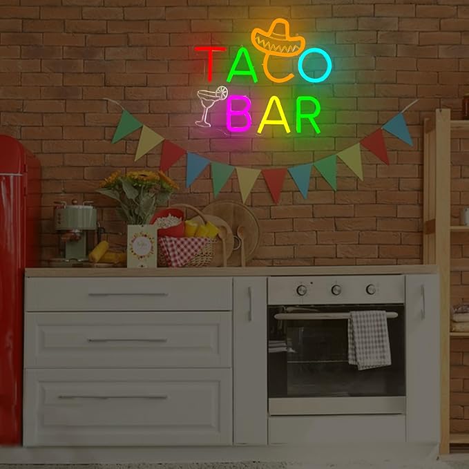Taco Bar Neon Sign for Wall Decor Taco Party Decorations Tacos Led Sign Dimmable Fiesta Party Neon Light Mexico Light Up Signs for Restaurant Room Shop Brunch Bar Wall Art Margarita Theme Birthday