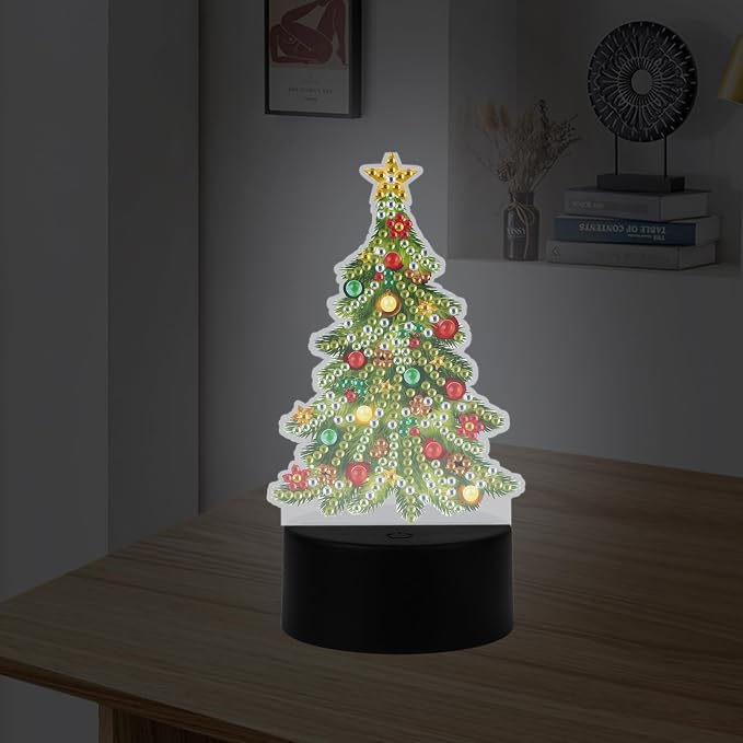 JISHSHAY Christmas Diamond Painting Night Light Diamond Art Table Lamps Gem Art LED Lights Gem Painting Desk Lamp Mosaic Kits for Adults DIY Kits for Adults Paint by Numbers Christmas Tree
