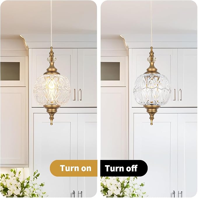 Vintage Pendant Lights Kitchen Island Set of 2, Brass Bathroom Pendant Light with Small Detachable Glass, Modern Classic Adjustable Hanging Light for Kitchen, Hallway, Table, G9 Base, Brown Bronze