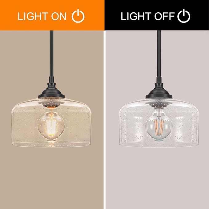 Black Vintage Pendant Lights Kitchen Island, Adjustable Height Kitchen Pendant Lighting Over Sink, Bathroom Hanging Lights With Bubble Glass, Dual Mount Ceiling & Hanging Fixtures With 90° Swivel