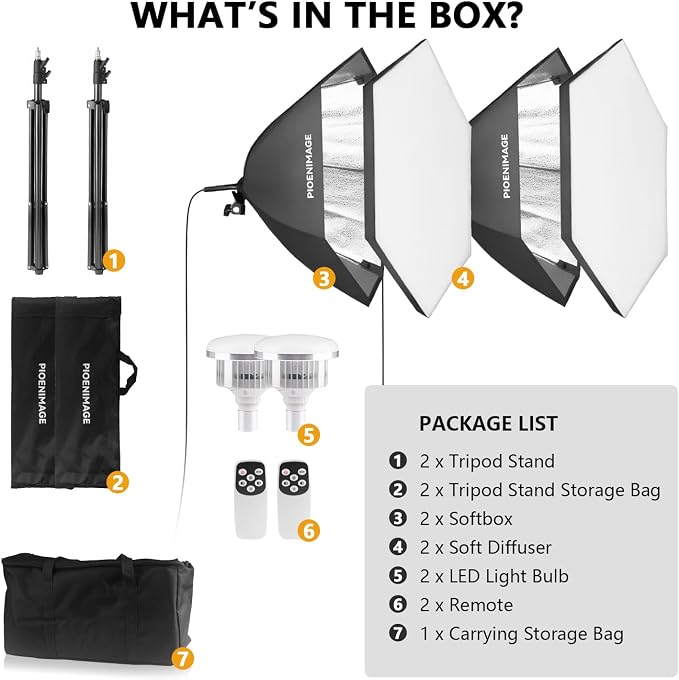 Softbox Lighting Kit, Softbox Photography Lighting Kit, 2 Sets | 29.5in Soft Box Lighting Set, Photography Lights, 85W 2700-6500K LED Bulb, Studio Lights for Portrait, Video Recording
