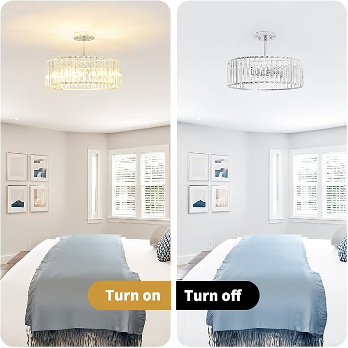 Lxybcce Modern Crystal Ceiling Light Fixture, Semi Flush Mount Ceiling Light, Chrome Hallway Lighting Fixtures Chandelier, Crystal Chandelier for Kitchen Bedroom Dining Room Closet, 5-Light, 16 Inch