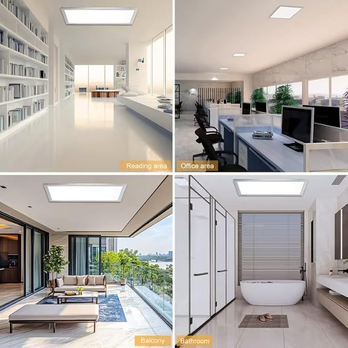 2'x4' 5500 Lumen 6 Pack LED Flat Panel,Flush Mount and Drop Ceiling | White Trim 5 CCT, 3 Level Dim,CRI 90 for Home and Office