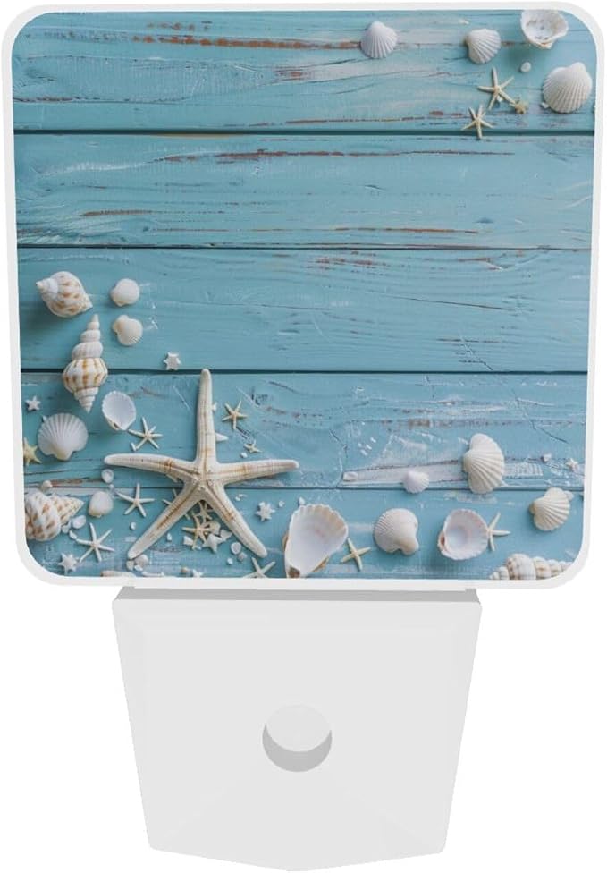 Seashell Night Light Plug-in LED Lamp Set of 2, Dusk to Dawn Auto Sensor Summer Beach Board Nightlights 2 Pack