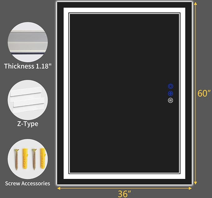 60"x36" LED Bathroom Mirror with Lights,Anti-Fog,3 Color Modes