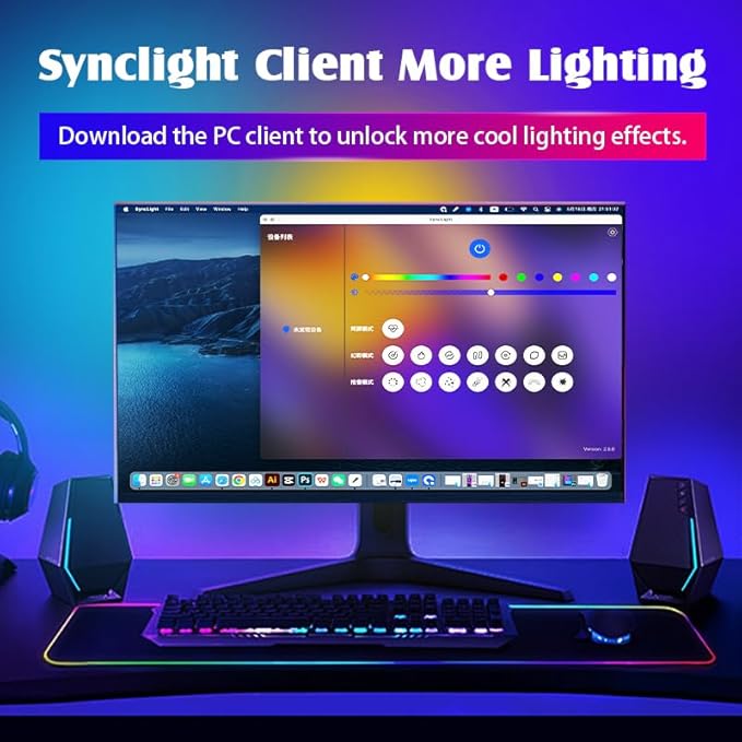 Monitor LED Backlights, LED Strip Light Sync with Screen Color/Music, Computer Light Bar Behind Screen, for PC/Mac, LEDs for Desk Gaming, USB Interface,Software Control (24 inch)
