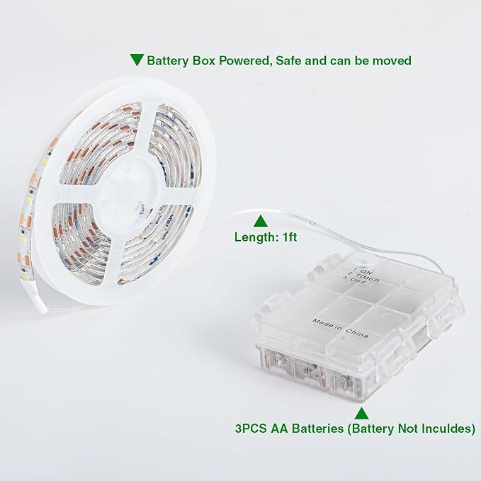 Battery Powered Led Strip Lights, Warm White, with Remote, 13.2ft, 240LEDs Dimmable, Timer, Cuttable Suitable for Bathroom, Fish Tank, Marriage, Kitchen, Waterproof.