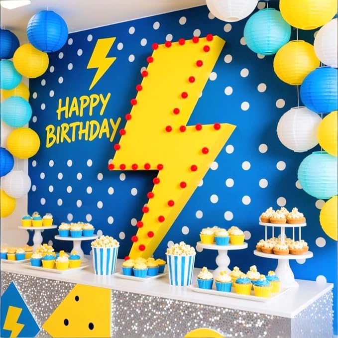 Bright Paper Lanterns Set (12 Pcs) - 6/8/10 Inch Navy, Yellow, Lemon Yellow, Light Blue & White Hanging Paper Lanterns for Ramadan, Cartoon Parties, Birthday,Sport,Weddings & Home Decor