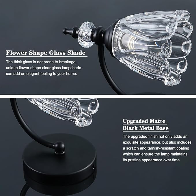 Vintage Black Wall Sconces Set of Two, Matte Black Bathroom Vanity Light Fixtures, G9 Bulbs Bathroom Sconces Set of 2, Glass Wall Lights for Bathroom, Bedroom, Hallway