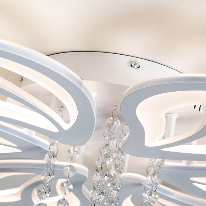 Garwarm 26" Modern LED Ceiling Light Fixture, Dimmable Crystal Flush Mount | Flower Ceiling Light with Remote Control, Adjustable Color Temperature 3000K-6500K, Crystal LED Lamp for Bedroom Living Room