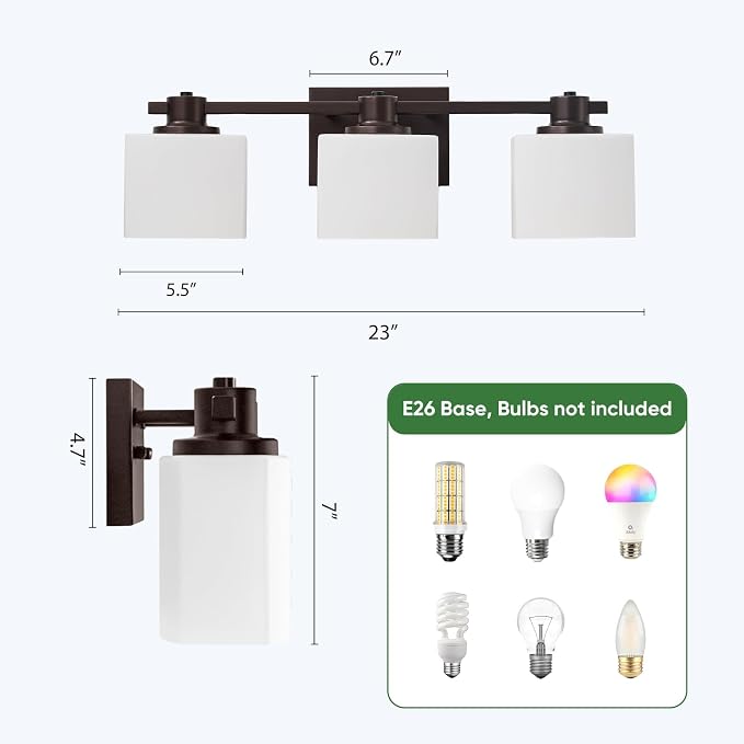 23 Inch Oil Rubbed Bronze Vanity Light for Bathroom Light Fixtures Over Mirror 3 Light Bathroom Vanity Light Vintage Rustic Farmhouse Lighting Bulb lamp Modern Above Sink wall Sconce