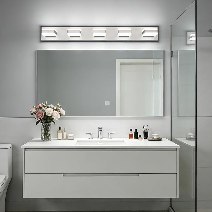 SOLFART Brushed Nickel Vanity Lights for Bathroom, 5 Color Temperature Bathroom Light, Light Fixtures Over Mirror, Modern LED Lighting Adjustable Color 5CCT