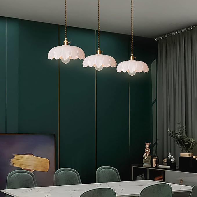 Milk White Glass Pendant Light Fixtures Medium 9.8 Inches Lampshade Gold Brass Finish and Switch Vintage Pendant Ceiling Lamp Copper Pendant Lighting (Milk White)