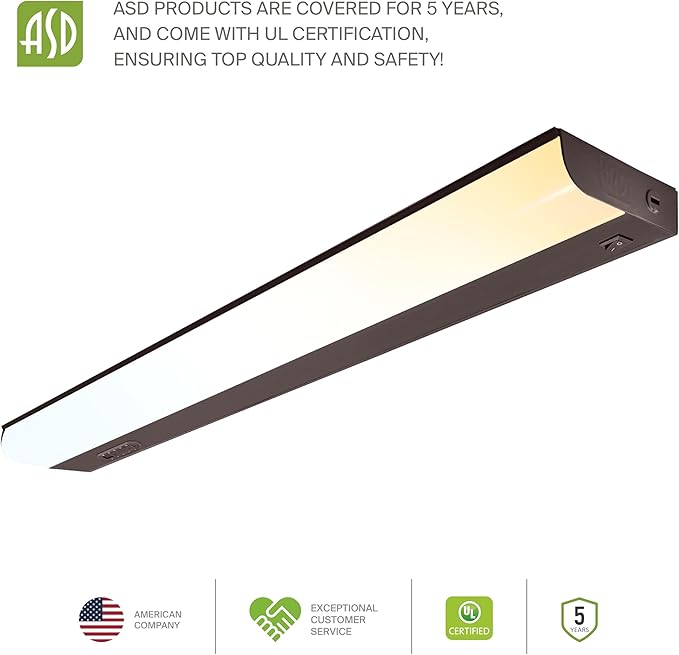 ASD 12 Pack 24 Inch Hardwired LED Under Cabinet Lights, On/Off & 5CCT Switch 2700K-5000K, 12W 1051LM, Direct Wire Low Profile Linkable Fixture, Dimmable Under Counter Kitchen Lighting, Bronze, UL