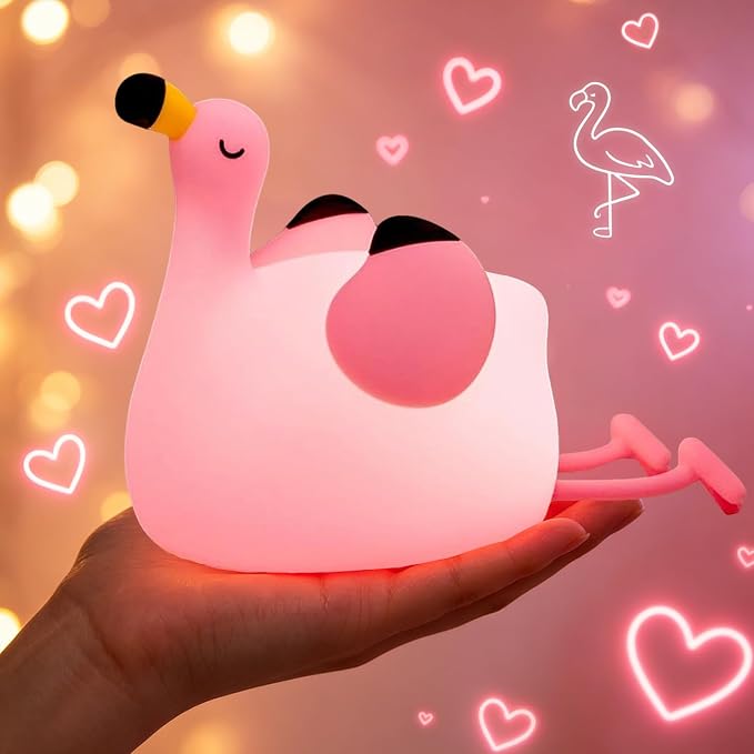 YISUN Flamingo Night Light for Kids, Soft Silicone Nursery Night Lamp Rechargeable LED Bedside Lamp with Timer, 3 Level Dimmable Cute Night Lights for Bedroom, Living Room, Dining, Gift