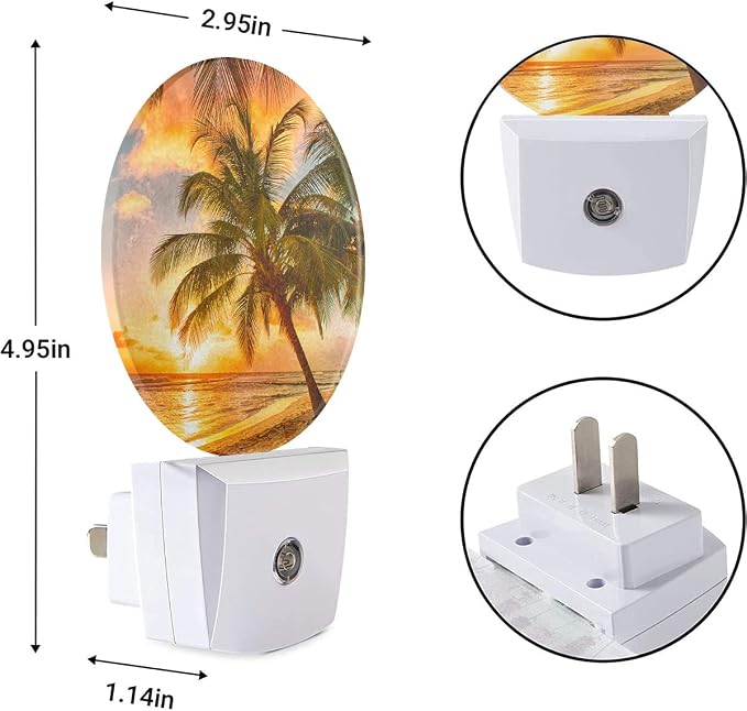 EKOBLA Sunset Beach Night Light, Summer Seaside and Palm Tree Night Lights Plug Into Wall with Auto Sensor for Home Decor
