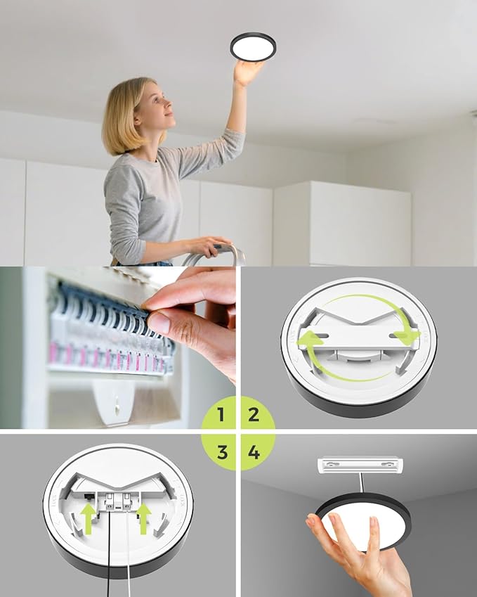 6PACK LED Flush Mount Ceiling Light Fixture Black,4.7Inch 3000k/4500k/6000K Ceiling Light, Ultra-Thin LED Recessed Ceiling Light for Bedroom, Living Room, Kitchen, Hallway