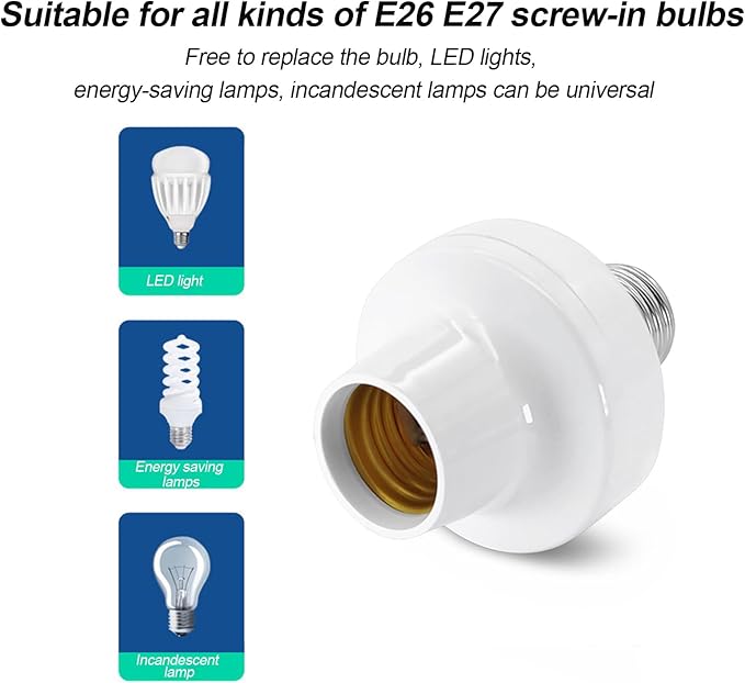 Smart WiFi Bulb Socket, Alexa Smart Light Bulbs, Light Bulb Socket Adapter, eWeLink APP Remote Timer and Group Control, Voice Control with Alexa and Google(2 Pack)