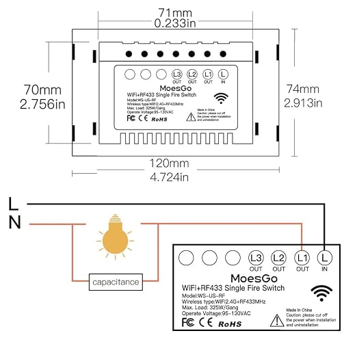 MoesGo WiFi RF433 Smart Touch Light Switch, No Neutral Wire, White 2 Gang | Single live wire design, 2.4GHz WiFi only, minimum load 5W, Smart Life Tuya app remote, works with Alexa and Google Home
