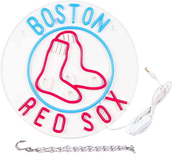 WonderfulLife Red Sox Neon Sign for Boston Baseball Team Logo,Led Neon Lights for Sports Man Cave Bar Office or Living Room Decor,Perfect Gifts for MLB Fans.