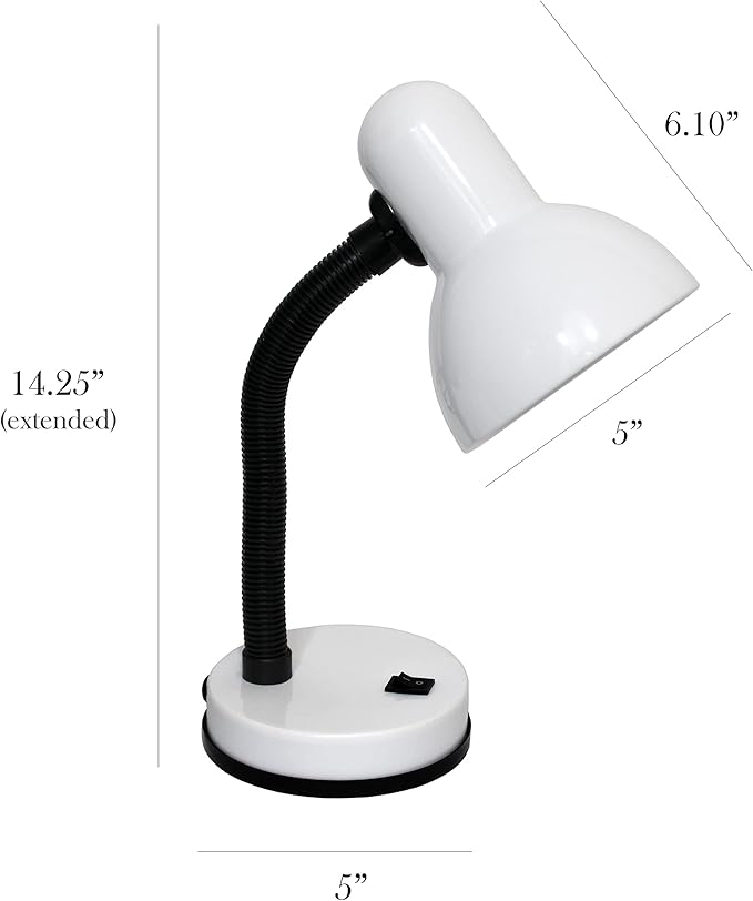 Simple Designs Basic LED Desk Lamp, 14.25", White (LD1003-WHT-LB)