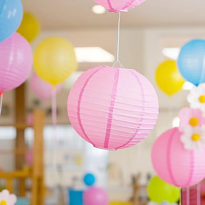 8"10"12" Pink Paper Lanterns Chinese Lanterns Graduation Decorations Mulan Birthday Party Decorations Home Decor(Set of 5,10", Pink)