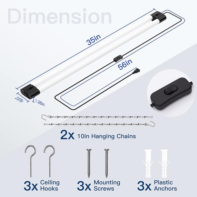 BBOUNDER 4Pack 3FT LED Shop Light, 65000K, 3300LM, Linkable for Garage | Super Bright Cool Daylight White, Ceiling + Hanging Mount Durable Integrated Utility Shop Lights for Workshop DIY User, Black