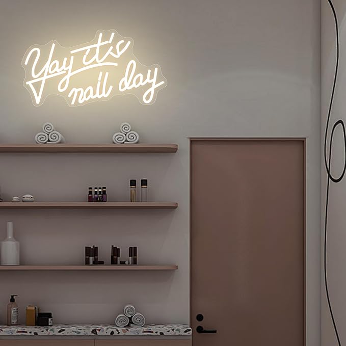 Yay It's Nail Day - White Neon Sign for Wall Decor, LED Salon Nail Tech Decor Aesthetic Light Gift