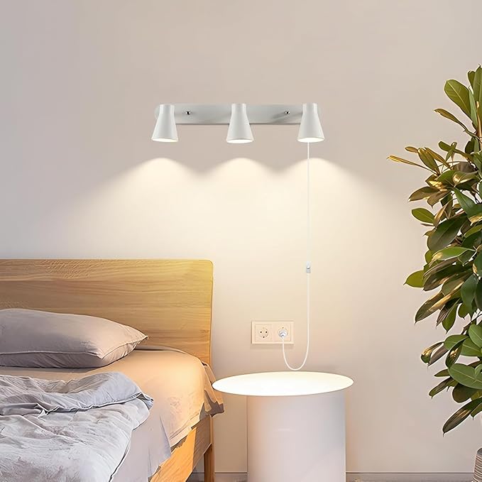 HURYEE Plug in Track Lighting, 3 Light Track Lighting Fixture, White Modern Ceiling Spotlight, Flexibly Rotatable Complete Light Kits for Kitchen Cabinet Living Room(Bulbs Not Included) (White)