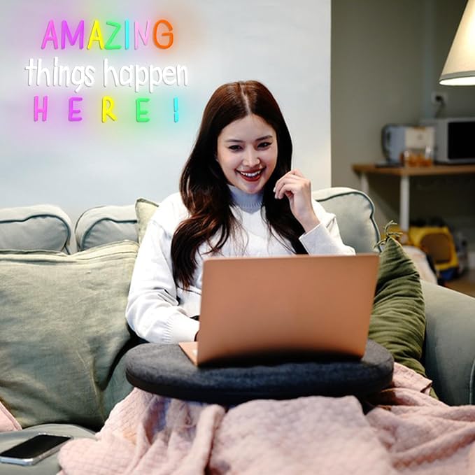 Amazing Things Happen Here Neon Sign Positive Letters Neon Light Sign Dimmable Colorful LED Words Neon Light for Wall Decor Bedroom Party Shop Office Classroom