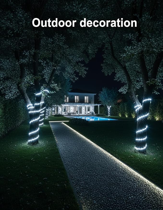 Solar Rope Lights, 33FT 100LED String Lights Outdoor, 8 Lighting Modes Solar Powered Rope Lights for New Year Easter Party Holiday Tree Decoration, White