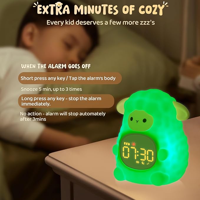 Sheep Alarm Clock with Night Light for Kids with Sleep Training and Sound Machine, Rechargeable Silicone Lamp OK to Wake Clock,Cute Animal Tabletop Lamp, Perfect Sleep Companion for Boys Girls, Pink