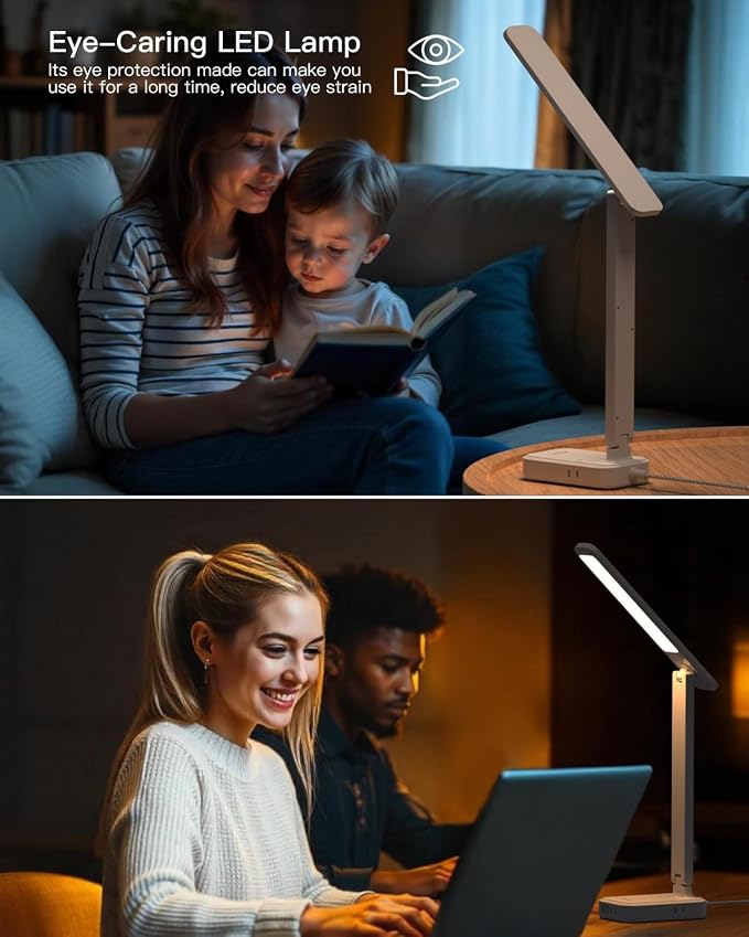 Mifaso 8-in-1 LED Desk Lamp with Power Strip, PD 30W Touch Desk Lamp, 4 Outlets & 4 USB Ports, Eye-Caring Dimmable Table Lamp with 5FT Extension Cord for Home Office College Dorm Room Essentials