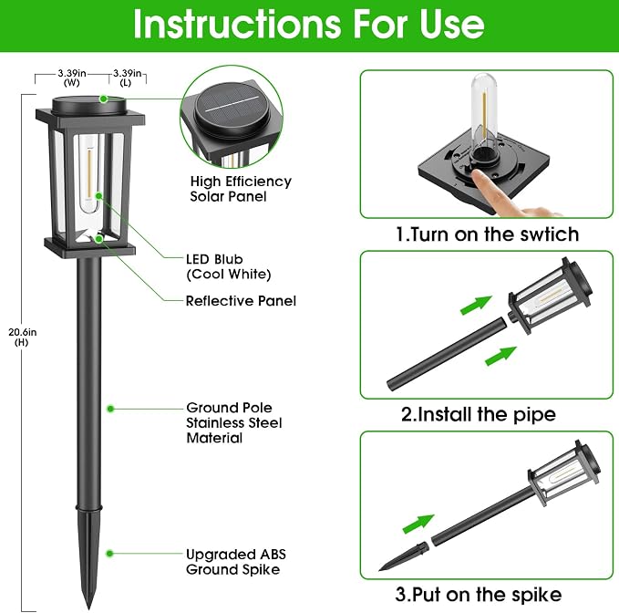Melunar Solar Pathway Lights Outdoor, 12 Pack Solar Powered Garden Lights Waterproof, Auto On/Off Outdoor Landscape Lights for Patio, Walkway, Driveway, Lawn, Pool Decor. (Warm White)