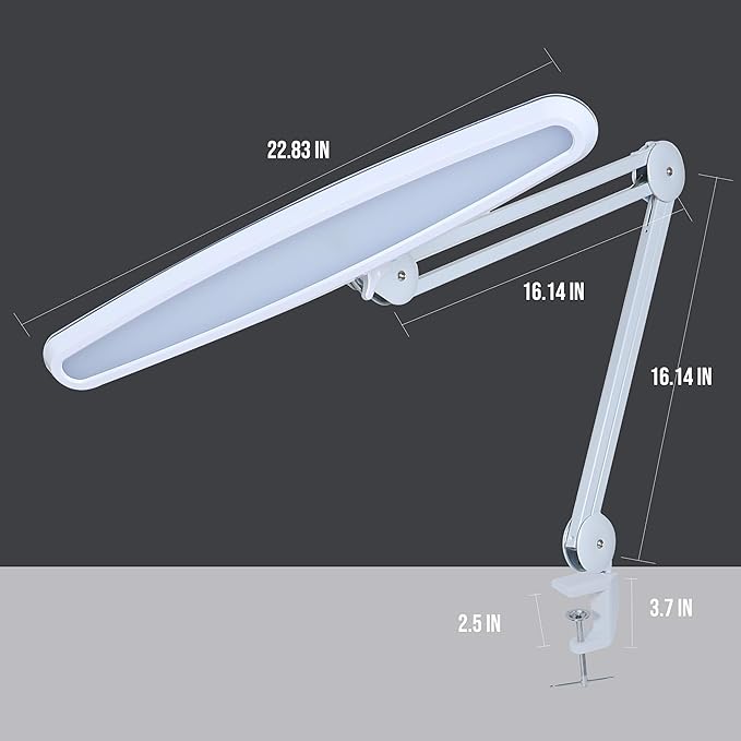 Neatfi XL 2,200 Lumens 24W LED Desk Lamp – 23” Wide Shade | Dimmable Eye-Caring Task Light | Adjustable Arm | Home Office, Study, Crafts & Nail Tech (Non-CCT with Clamp, White with Pink Ring)